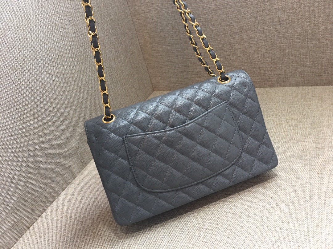 Medium Classic Flap Caviar Bag A01112 Dark Gray/Gold